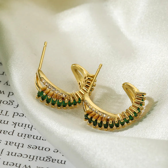 1 Pair Modern Style C Shape Plating Inlay Copper Zircon 18k Gold Plated Ear Studs