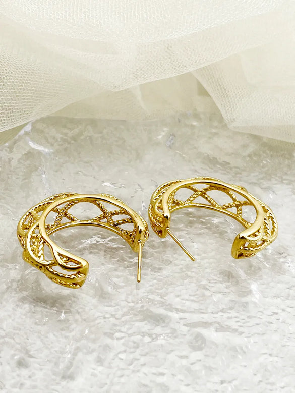 1 Pair Modern Style Commute C Shape Irregular Polishing Plating Hollow Out Stainless Steel Metal Gold Plated Ear Studs