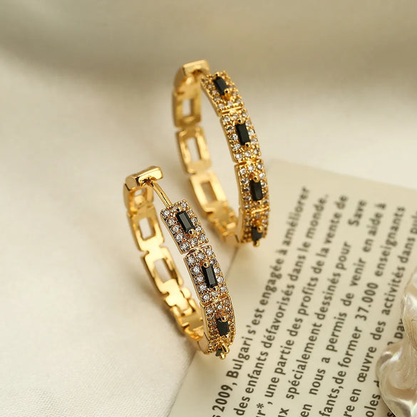 1 Pair Modern Style Round Square Plating Inlay Copper Zircon 18k Gold Plated Hoop Earrings
