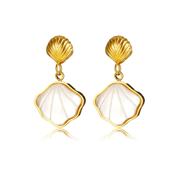 1 Pair Modern Style Simple Style Classic Style Shell Plating Inlay 304 Stainless Steel White Shell 18K Gold Plated Drop Earrings