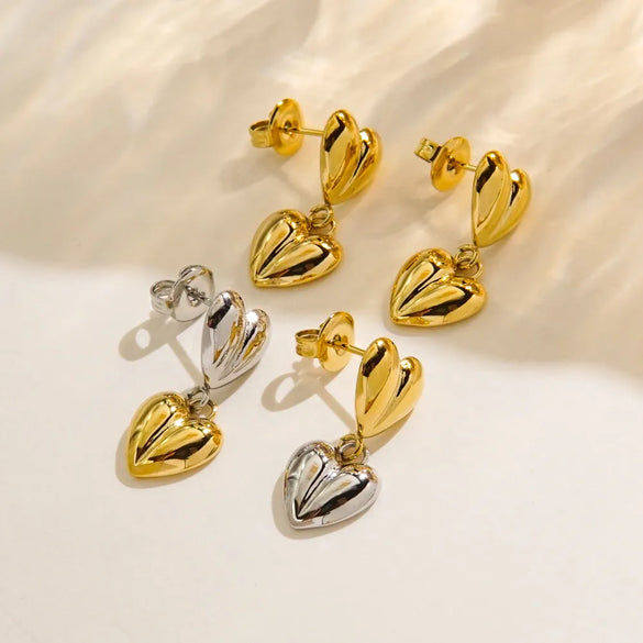 1 Pair Modern Style Simple Style Heart Shape Polishing 304 Stainless Steel 14K Gold Plated Drop Earrings