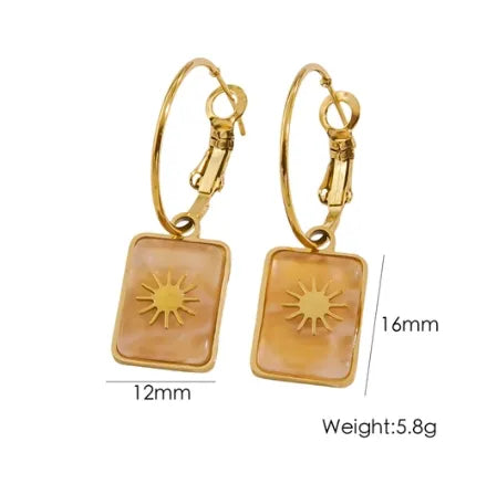1 Pair Nordic Style Vintage Style French Style Sun Plating Inlay 304 Stainless Steel Natural Stone Shell 14K Gold Plated Drop Earrings