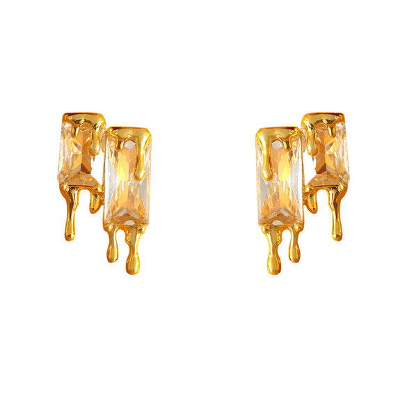 1 Pair Novelty Beach Commute Rectangle Inlay Copper Zircon 18K Gold Plated White Gold Plated Ear Studs