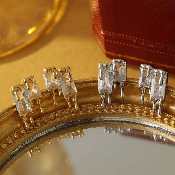 1 Pair Novelty Beach Commute Rectangle Inlay Copper Zircon 18K Gold Plated White Gold Plated Ear Studs