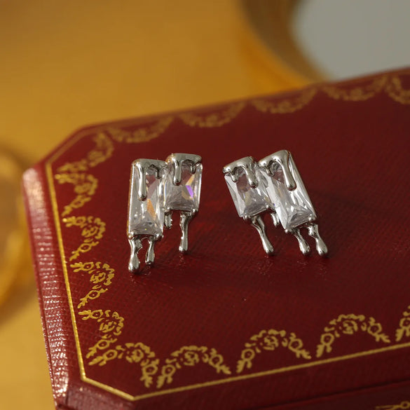 1 Pair Novelty Beach Commute Rectangle Inlay Copper Zircon 18K Gold Plated White Gold Plated Ear Studs