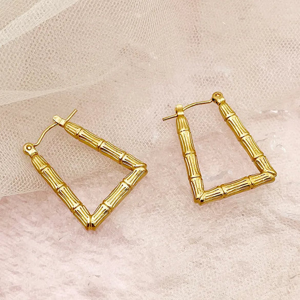 1 Pair Novelty Simple Style Rectangle Plating 304 Stainless Steel Gold Plated Hoop Earrings