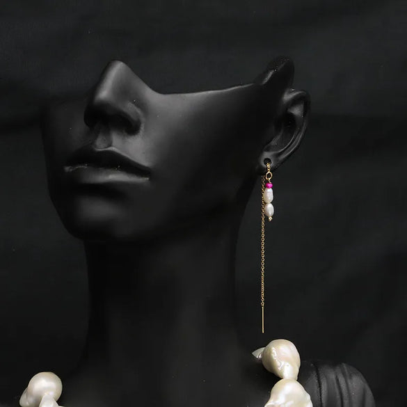 1 Pair Original Design Solid Color Plating Freshwater Pearl 18k Gold Plated Drop Earrings