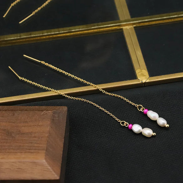 1 Pair Original Design Solid Color Plating Freshwater Pearl 18k Gold Plated Drop Earrings