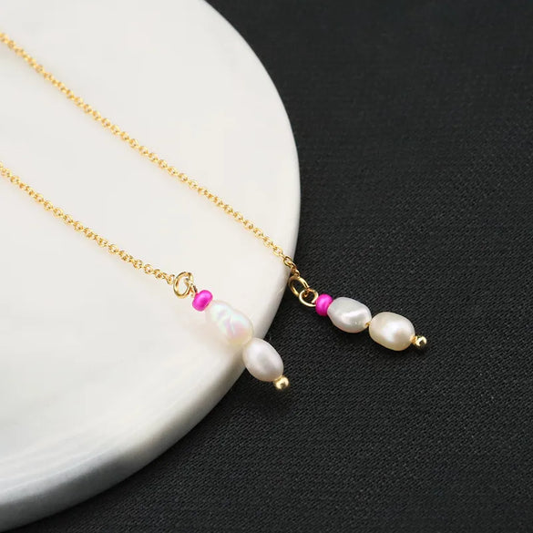 1 Pair Original Design Solid Color Plating Freshwater Pearl 18k Gold Plated Drop Earrings