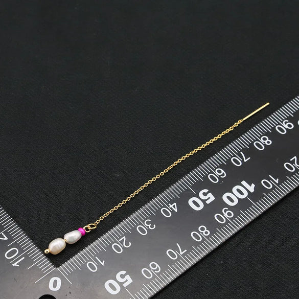 1 Pair Original Design Solid Color Plating Freshwater Pearl 18k Gold Plated Drop Earrings