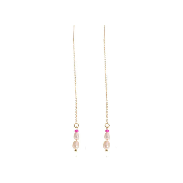 1 Pair Original Design Solid Color Plating Freshwater Pearl 18k Gold Plated Drop Earrings