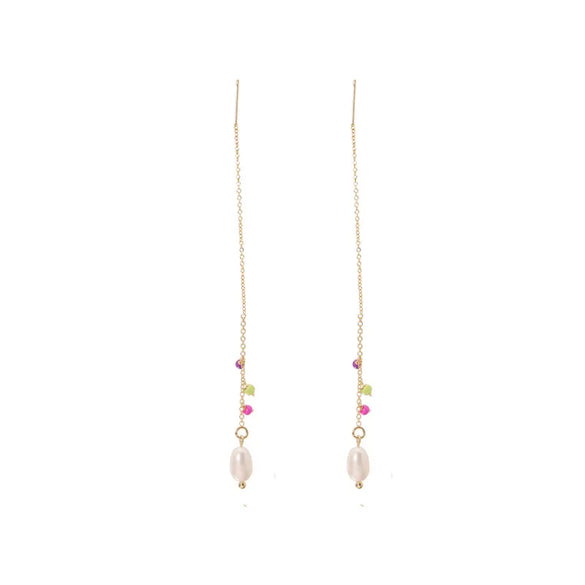 1 Pair Original Design Solid Color Plating Freshwater Pearl 18k Gold Plated Drop Earrings