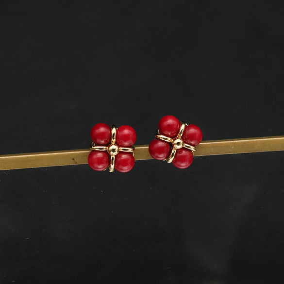 1 Pair Original Design Solid Color Plating Freshwater Pearl 18k Gold Plated Ear Studs