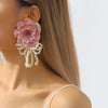 1 Pair Princess Exaggerated Sweet Flower Bow Knot Handmade Imitation Pearl Cloth Fabric Ear Studs