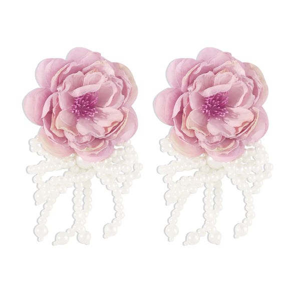 1 Pair Princess Exaggerated Sweet Flower Bow Knot Handmade Imitation Pearl Cloth Fabric Ear Studs
