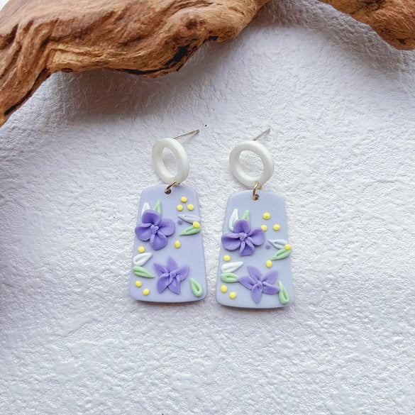 1 Pair Retro Artistic Ditsy Floral Flower Handmade Soft Clay Drop Earrings