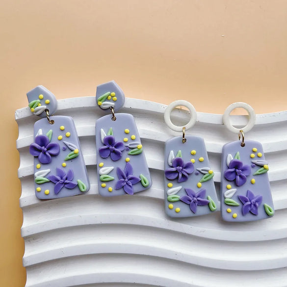 1 Pair Retro Artistic Ditsy Floral Flower Handmade Soft Clay Drop Earrings