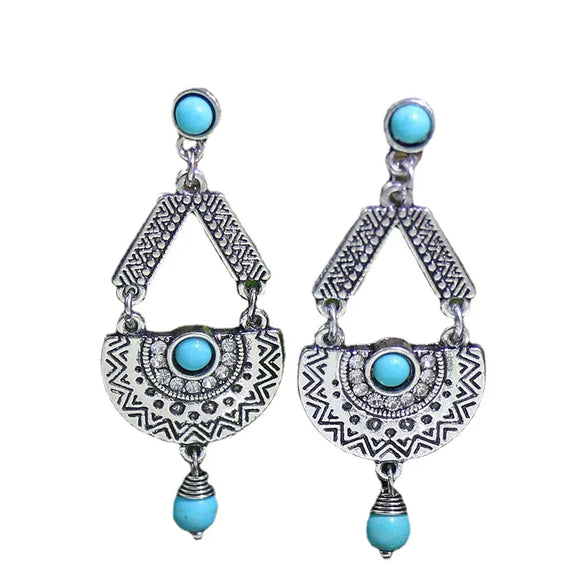 1 Pair Retro Bohemian Color Block Inlay Zinc Alloy Turquoise Drop Earrings