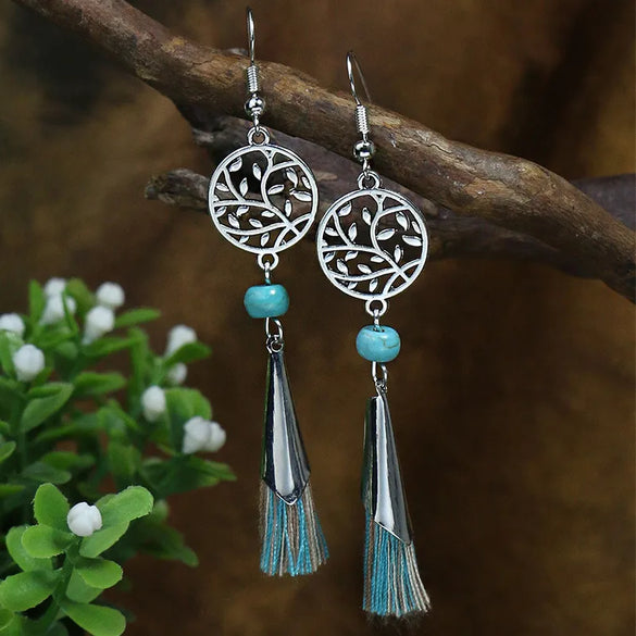 1 Pair Retro Bohemian Color Block Inlay Zinc Alloy Turquoise Drop Earrings