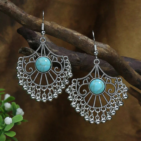 1 Pair Retro Bohemian Color Block Inlay Zinc Alloy Turquoise Drop Earrings