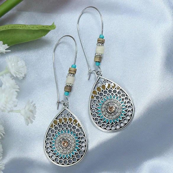 1 Pair Retro Bohemian Color Block Inlay Zinc Alloy Turquoise Drop Earrings