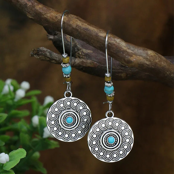 1 Pair Retro Bohemian Color Block Inlay Zinc Alloy Turquoise Drop Earrings