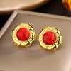 1 Pair Retro Classic Style Round Colorful Plating Inlay 304 Stainless Steel Turquoise Agate Turquoise Agate Pearl 18K Gold Plated Ear Studs