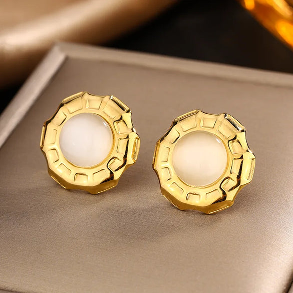 1 Pair Retro Classic Style Round Colorful Plating Inlay 304 Stainless Steel Turquoise Agate Turquoise Agate Pearl 18K Gold Plated Ear Studs