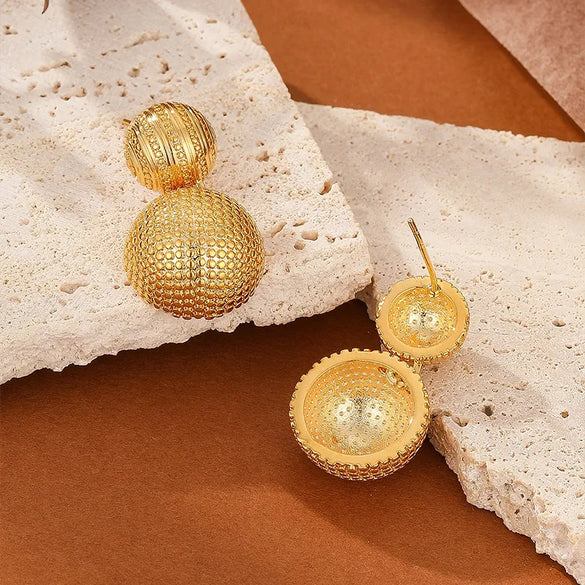 1 Pair Retro Commute Round Plating Carving Copper 18k Gold Plated Drop Earrings