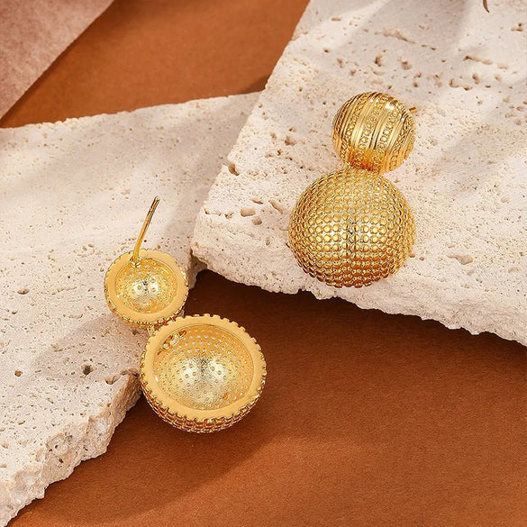 1 Pair Retro Commute Round Plating Carving Copper 18k Gold Plated Drop Earrings