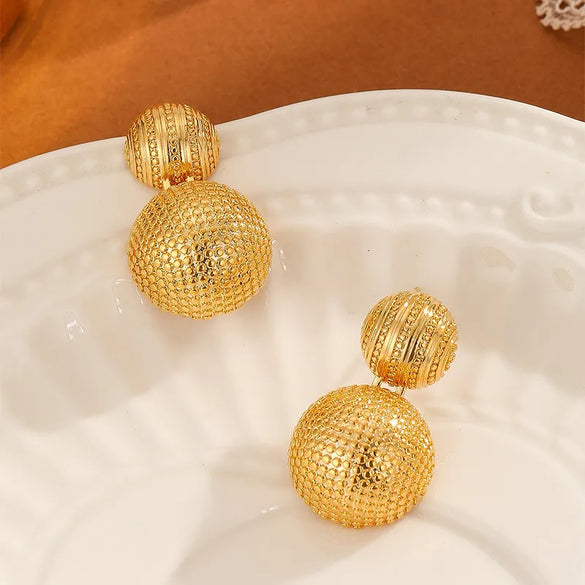 1 Pair Retro Commute Round Plating Carving Copper 18k Gold Plated Drop Earrings
