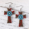 1 Pair Retro Cross Printing Wood Drop Earrings