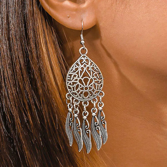 1 Pair Retro Ethnic Style Feather Alloy Drop Earrings