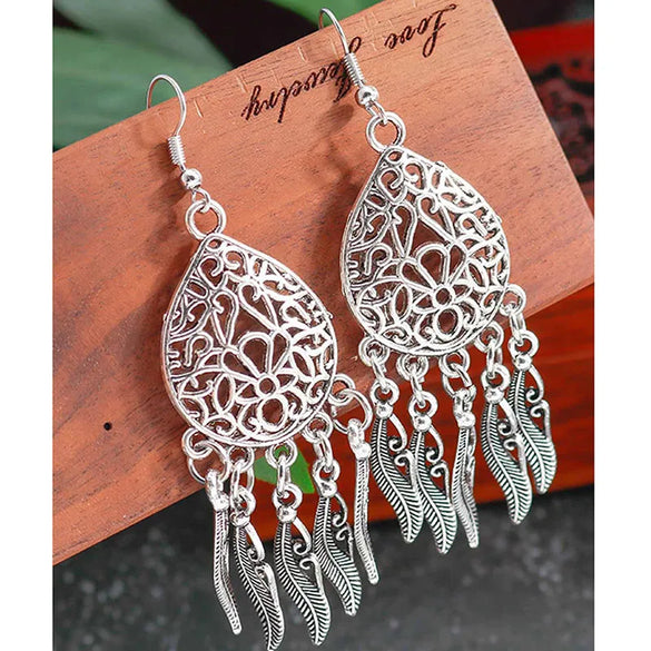 1 Pair Retro Ethnic Style Feather Alloy Drop Earrings