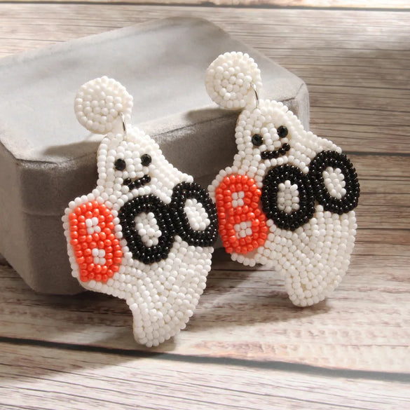 1 Pair Retro Exaggerated Ghost Asymmetrical Beaded Handmade Beaded Cloth Drop Earrings