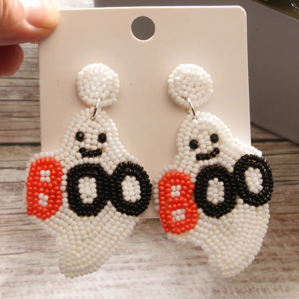 1 Pair Retro Exaggerated Ghost Asymmetrical Beaded Handmade Beaded Cloth Drop Earrings