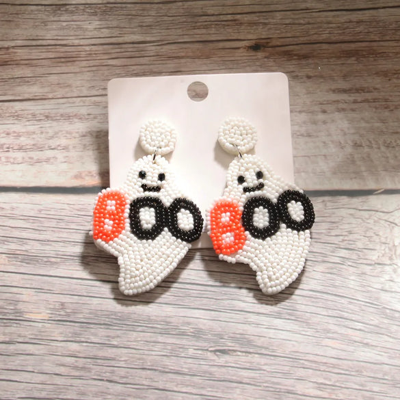 1 Pair Retro Exaggerated Ghost Asymmetrical Beaded Handmade Beaded Cloth Drop Earrings