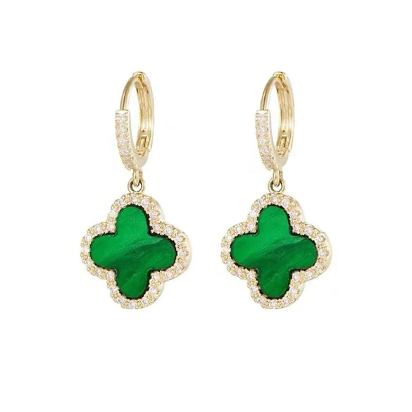 1 Pair Retro Four Leaf Clover Copper Inlay Zircon Drop Earrings