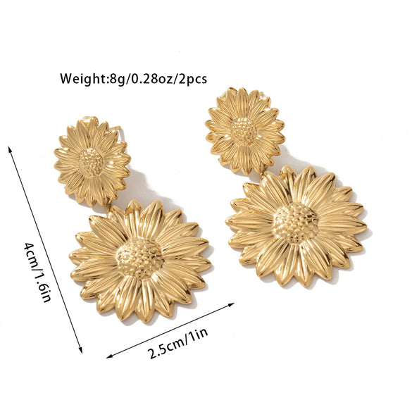 1 Pair Retro Geometric Flower Butterfly Plating Inlay Titanium Steel Tiger Eye 18K Gold Plated Ear Studs