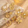 1 Pair Retro Geometric Flower Inlay 304 Stainless Steel Artificial Pearls 18K Gold Plated Drop Earrings Ear Studs