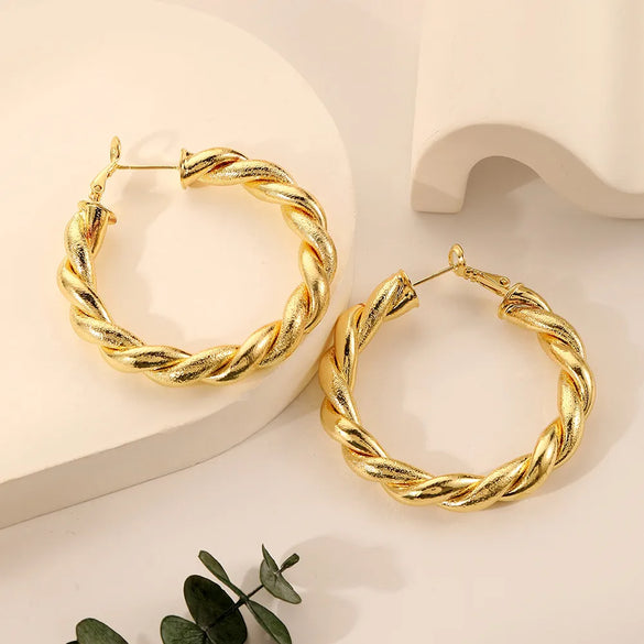 1 Pair Retro Geometric Plating Copper Hoop Earrings