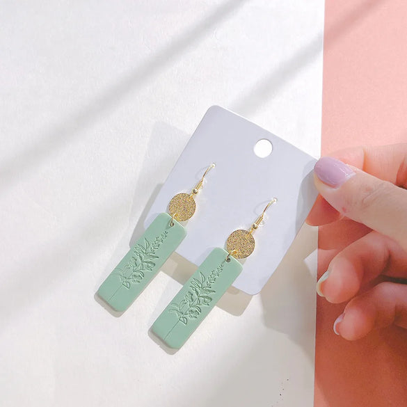 1 Pair Retro Leaf Flower Rectangle Soft Clay Women'S Drop Earrings