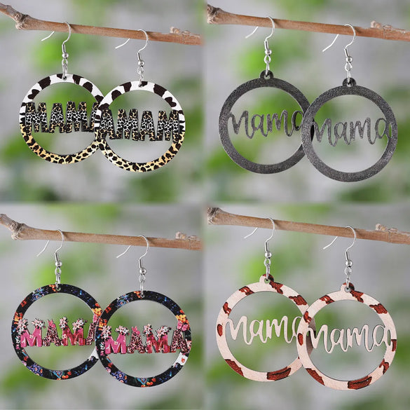 1 Pair Retro Letter Leopard Wood Drop Earrings