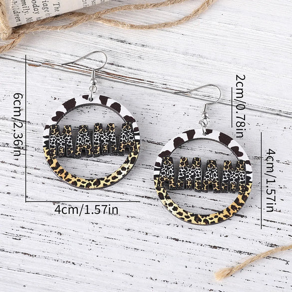 1 Pair Retro Letter Leopard Wood Drop Earrings