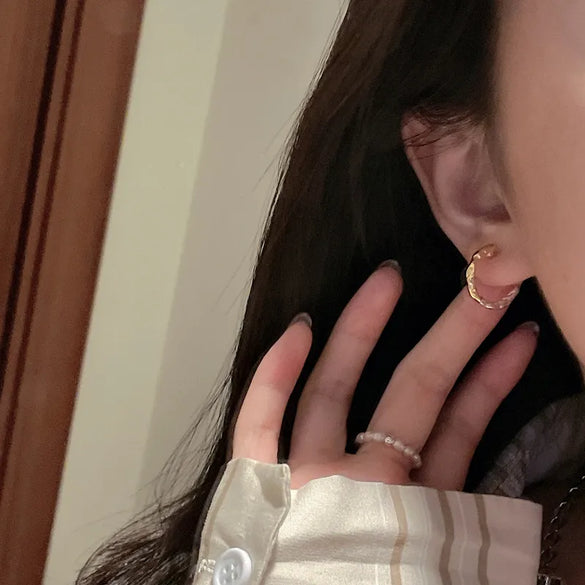 1 Pair Retro Round Polishing Pleated Sterling Silver Earrings