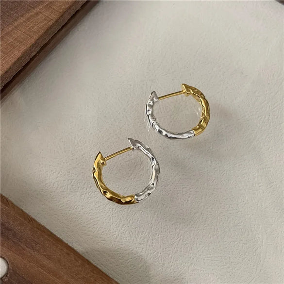 1 Pair Retro Round Polishing Pleated Sterling Silver Earrings