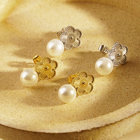 1 Pair Retro Simple Style Classic Style Flower Plating 304 Stainless Steel 18K Gold Plated Ear Studs