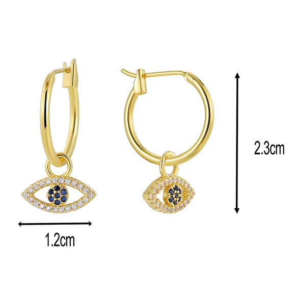 1 Pair Retro Simple Style Devil'S Eye Plating Inlay Copper Rhinestones Zircon 18k Gold Plated Drop Earrings