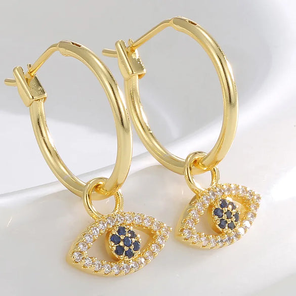 1 Pair Retro Simple Style Devil'S Eye Plating Inlay Copper Rhinestones Zircon 18k Gold Plated Drop Earrings