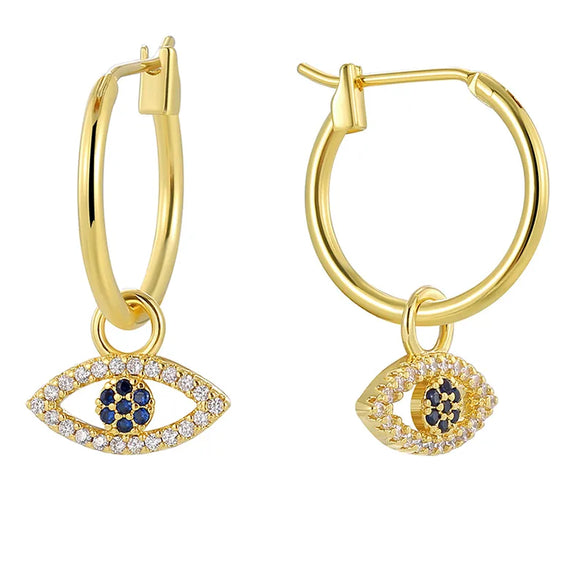 1 Pair Retro Simple Style Devil'S Eye Plating Inlay Copper Rhinestones Zircon 18k Gold Plated Drop Earrings